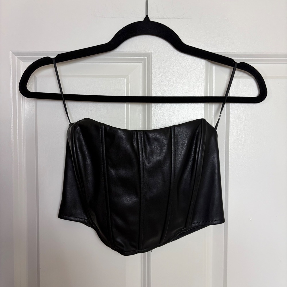 Garage Faux Leather Corset Top Black Strapless Boned Tube Top XS
